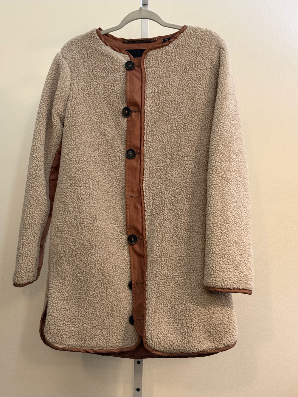 Scotch & Soda Cream Teddy Jacket with Brown Trim